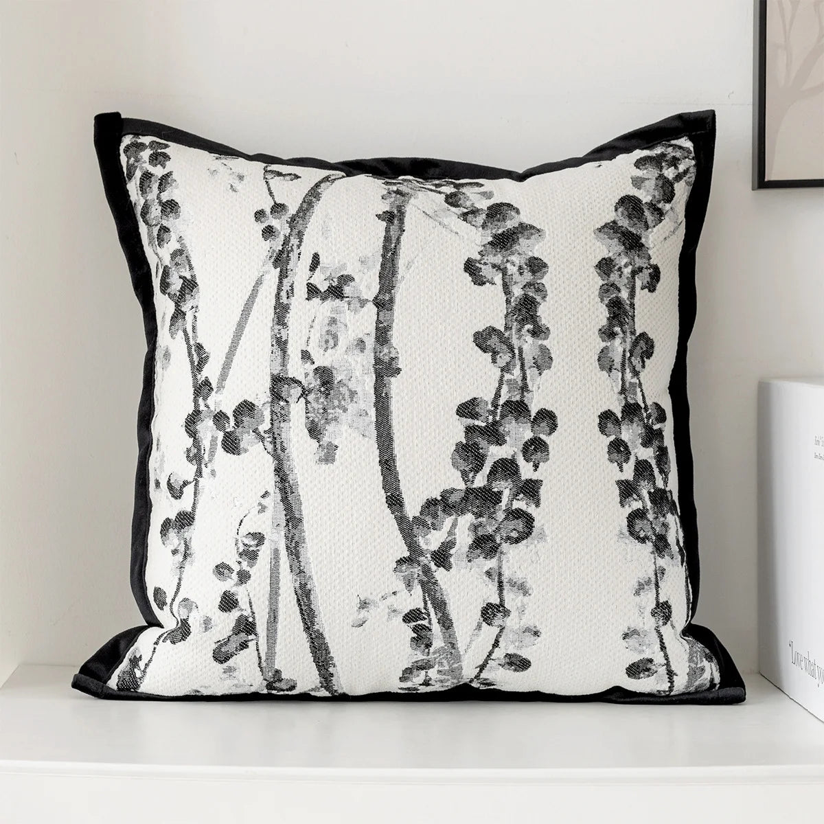 housse coussin carrée jacquard motif floral vert beige gris décoration salon chambre moderne chic
