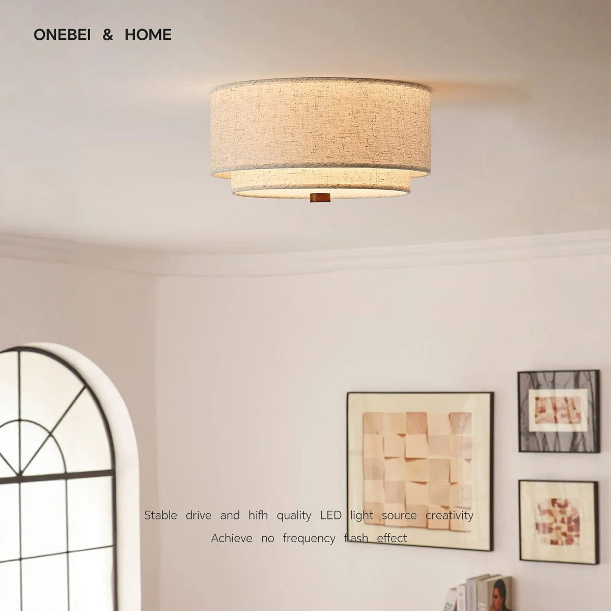 lampe moderne tissu fini beige clair éclairage led surface télécommande