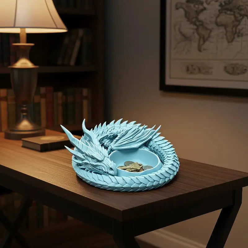 support bijoux dragon bleu clair noir artisanal sculptural adhésif porte clés monnaie