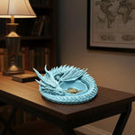 support bijoux dragon bleu clair noir artisanal sculptural adhésif porte clés monnaie