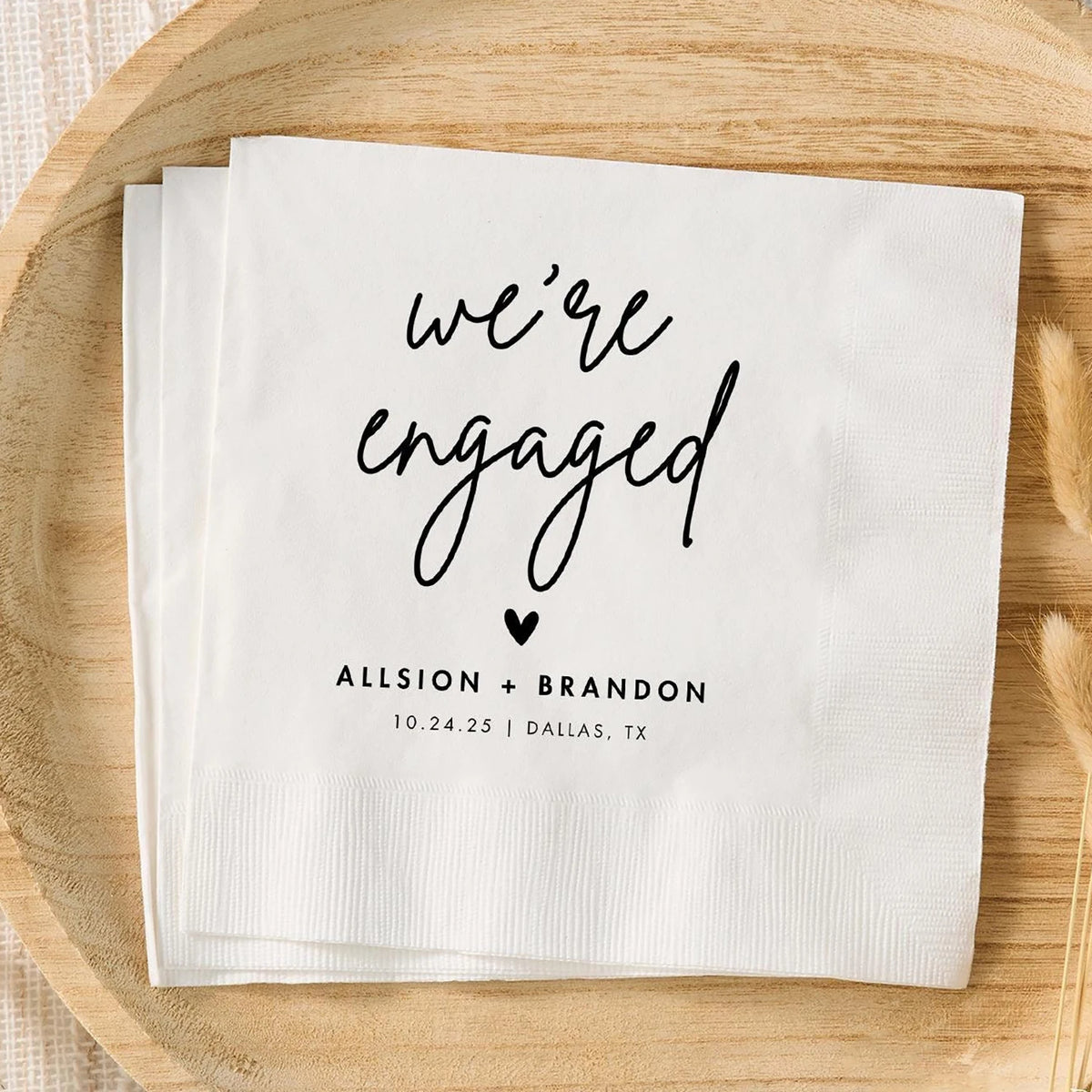 serviettes papier mariage fiançailles blanc imprimé minimaliste élégant plissé 50 pièces occasionnelle festive