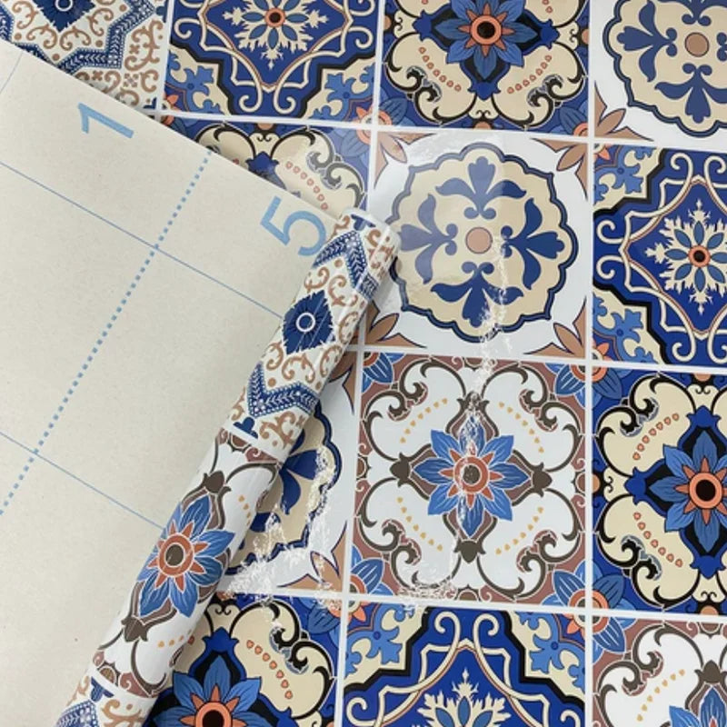 autocollants decoratifs floral geometrique resistant eau facile nettoyage mur cuisine bleu beige rouge ethnique