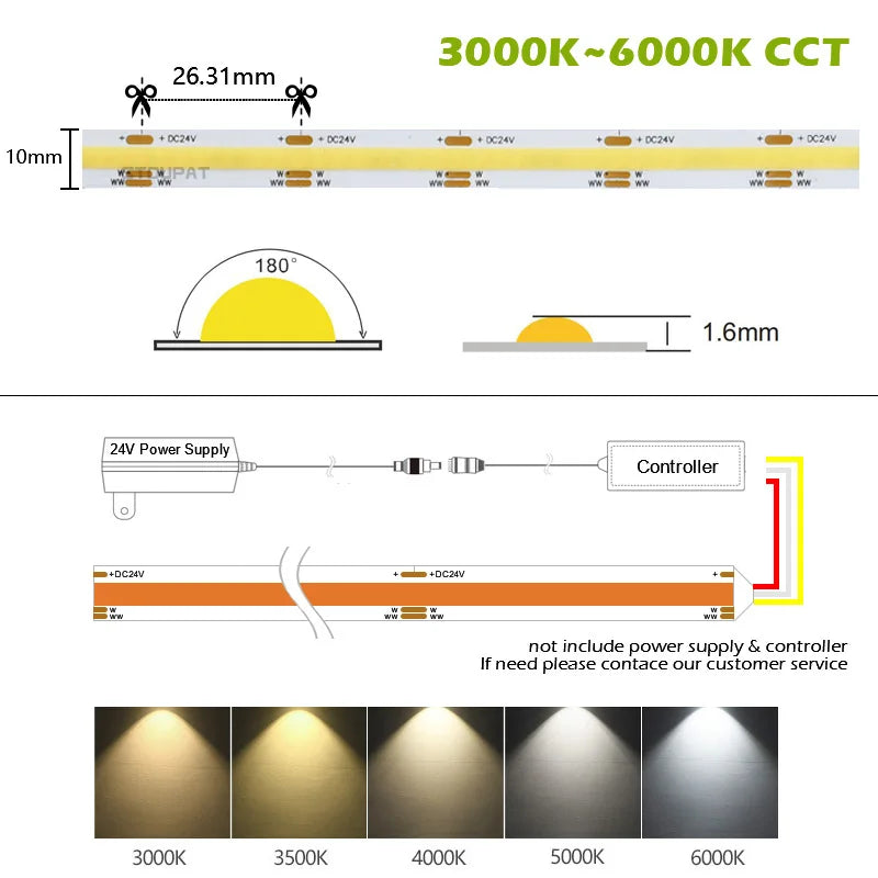 ruban led flexible blanc moderne adhésif 3000k 6000k connecteur câble 24v 50000h