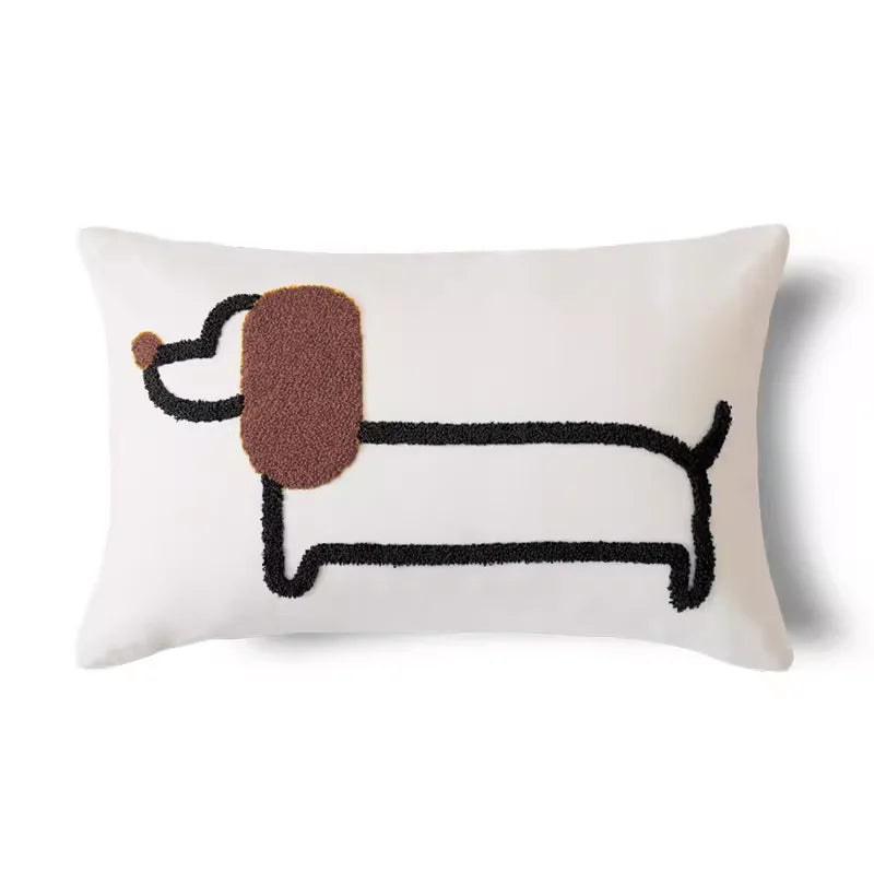 coussins brodés chiens modernes respectueux environnement polyester coton blanc noir orange