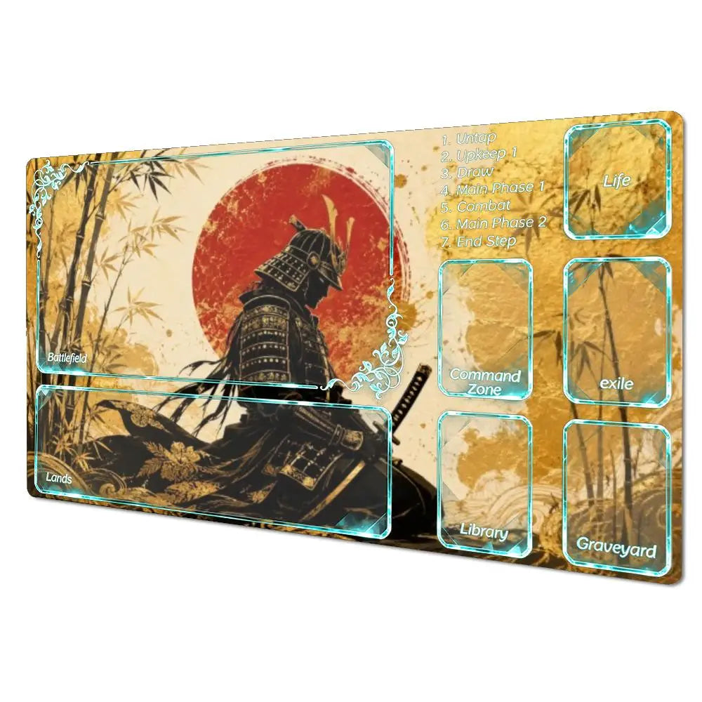 tapis souris noir illustration samouraï bambou soleil vintage oriental durable