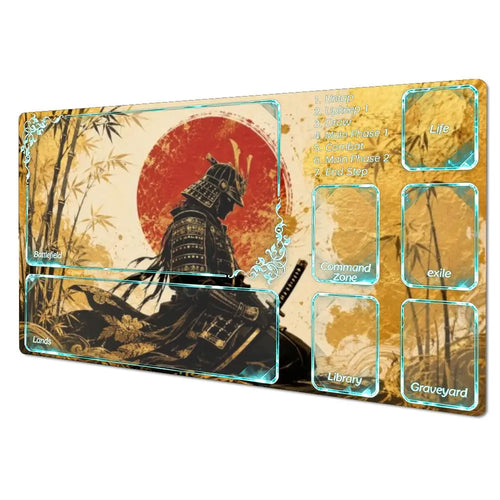 tapis souris noir illustration samouraï bambou soleil vintage oriental durable