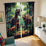rideau imprimé dinosaures forêt moderne noir vert beige orange jaune pièces