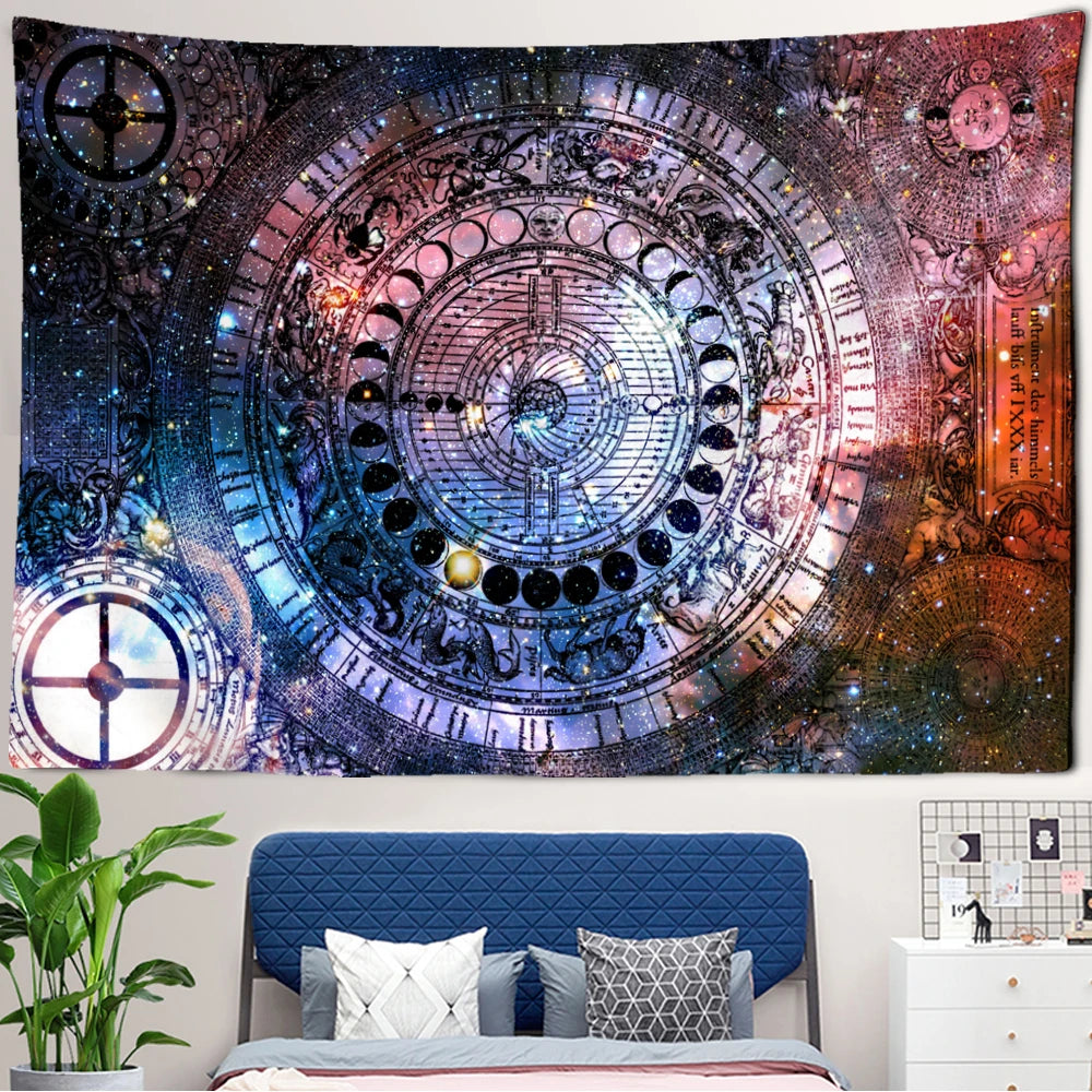 tapisserie moderne constellation bleu or constellations géométriques décoration murale living room tissu polyestère machine