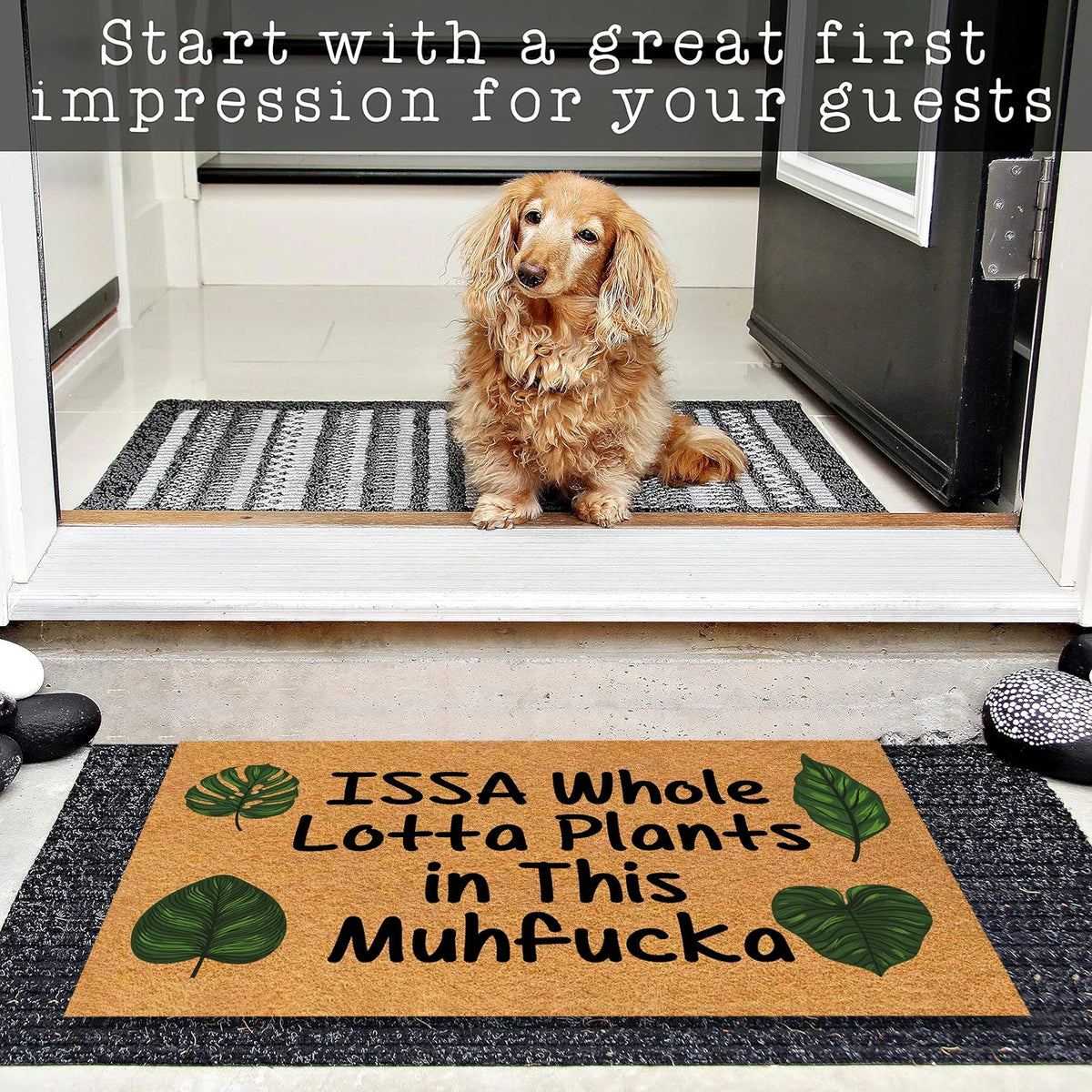 tapis d'entrée marron feuilles vertes antidérapant résistant antibactéries moderne extérieur sol porte