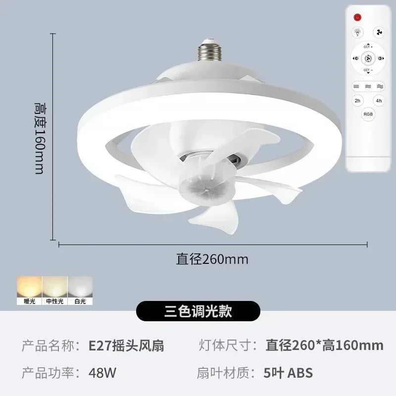 ventilateur lampe led blanc moderne télécommande rgb éclairage chambre hall automatique