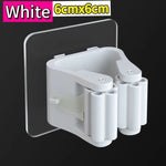 porte balai adhésif transparent blanc gris moderne support mops clips rangement cuisine salle bains
