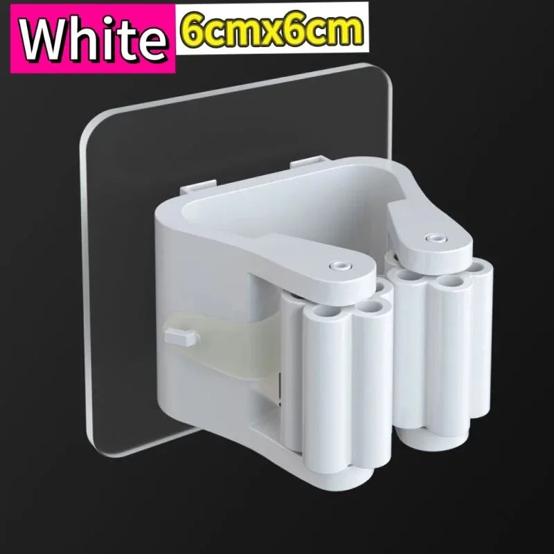 porte balai adhésif transparent blanc gris moderne support mops clips rangement cuisine salle bains