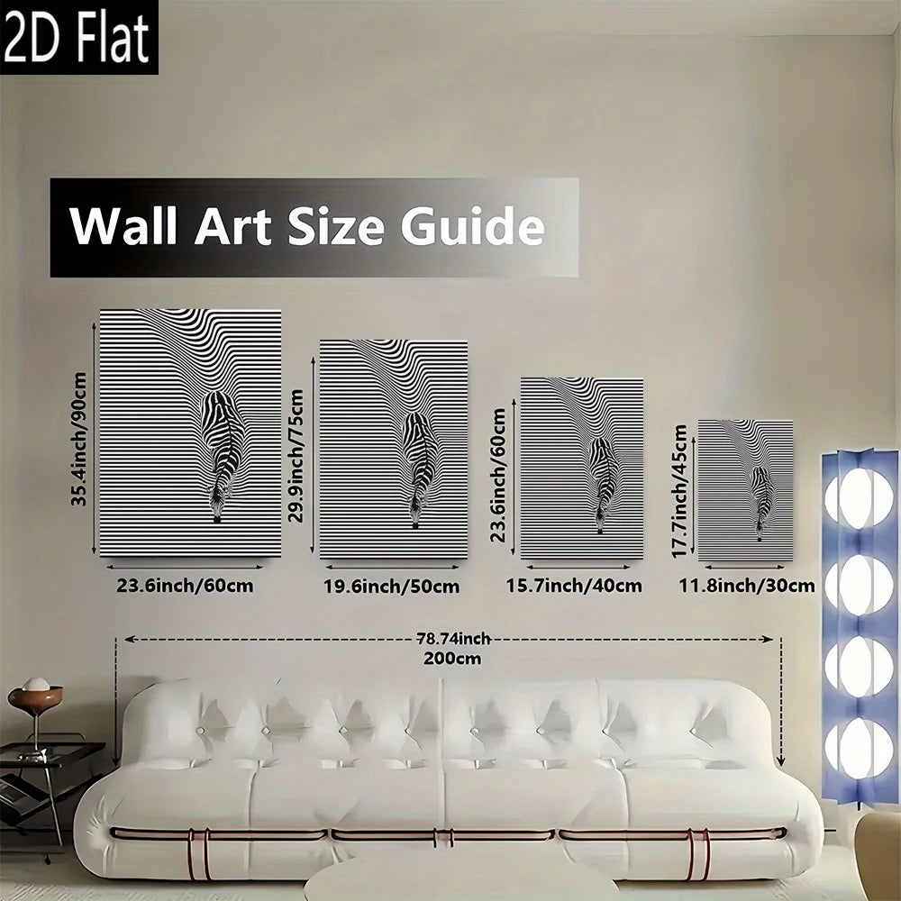 tableau mural moderne zèbre noir blanc toile sans cadre abstract rectangle vertical