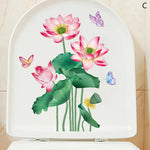 cache wc blanc fleurs colorées adhésif auto collant imperméable décoration salle bain hygiène