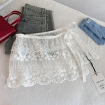 jupe lolita vintage blanche gris rouge élastique dentelle transparente plissée été junior femme