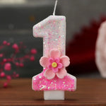 bougies numériques chiffrage blanc rose pailletées fleurs relief anniversaire décoration gâteau festif
