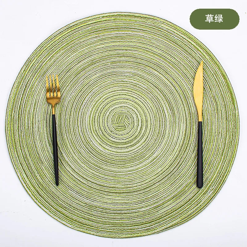 placemats tissés moderne spirale vert bleu beige gris opaques table