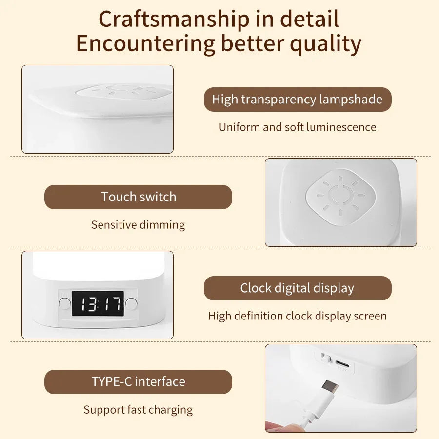 lampe multifonctionnelle horloge digitale éclairage blanc orange télécommande charge batterie rechargeable