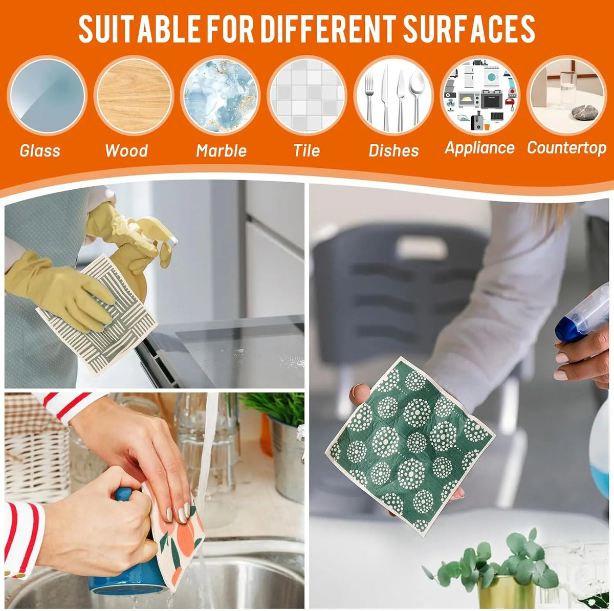 serviettes cuisine réutilisables imprimées fleurs oiseaux papillons vert blanc orange rouge bleu jaune pastorales