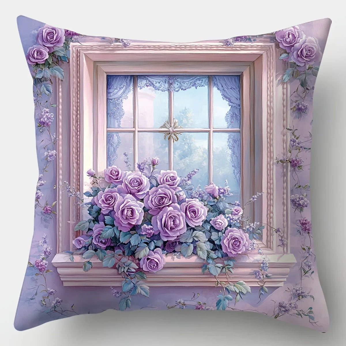 taies d'oreiller imprimées fleurs roses papillons vintage romantique polyester peacheskin 40x40cm 45x45cm 50x50cm 60x60cm