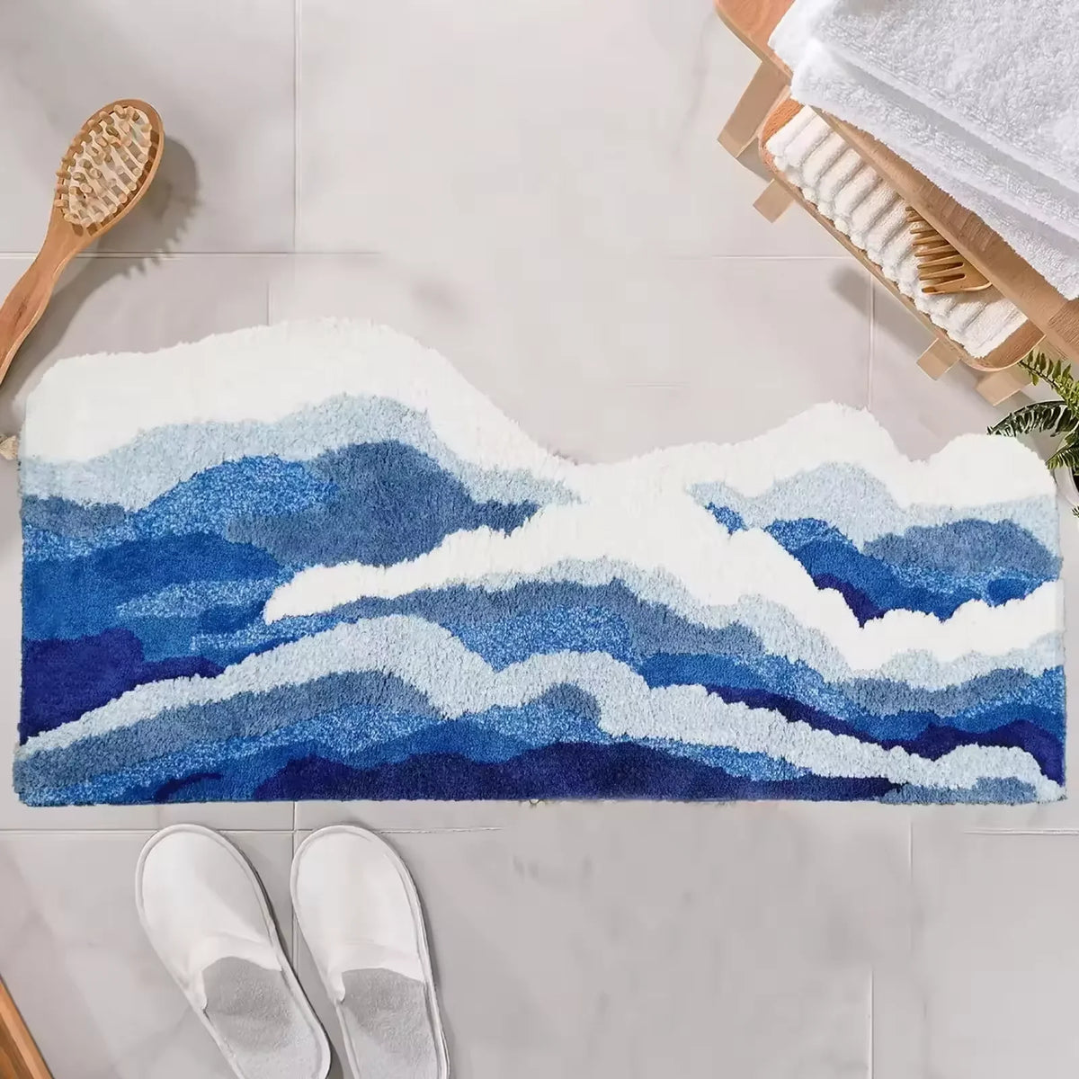 tapis bleu ondes antislip polyester moderne salon chambre doux grande taille