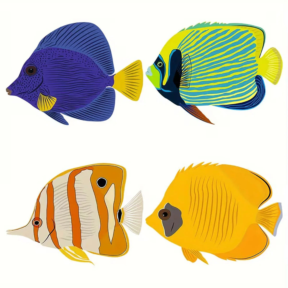 décorations murales poissons bois couleurs violet jaune orange rayures adhésif double face illustration chambre