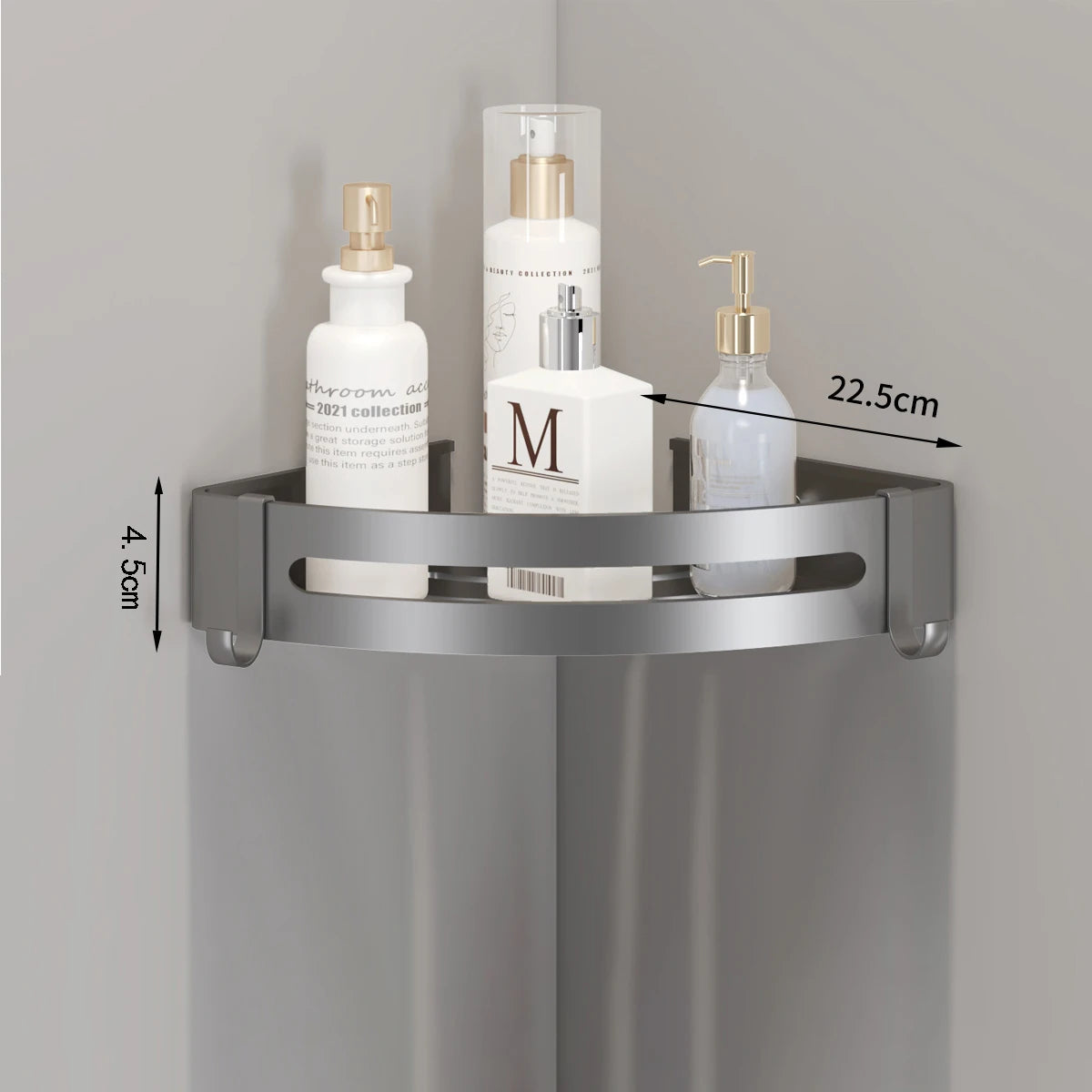 étagère salle bain blanc moderne adhésive shampooing gel douche lotion parfum verre boucles d'oreilles