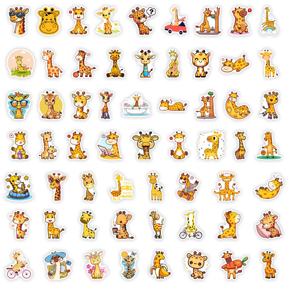 stickers girafes mignonnes dessin animé orange marron blanc bleu rose vert jaune adhésifs vinyle