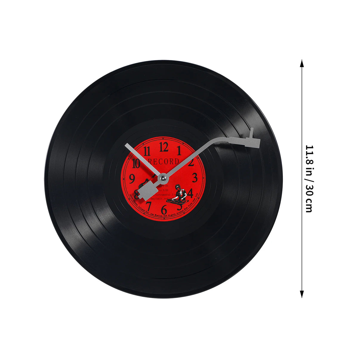 horloge murale moderne rétro vinyle noir rouge disque illustré salon chambre decoration wall clock