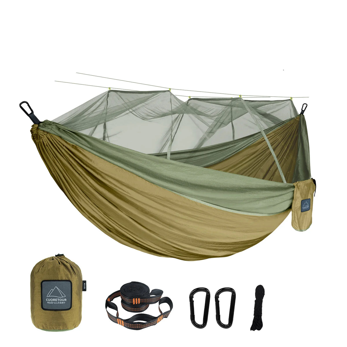 hamac nylon double taille vert olive bleu uni moderne moustiquaire sac rangement ceinture sécurité