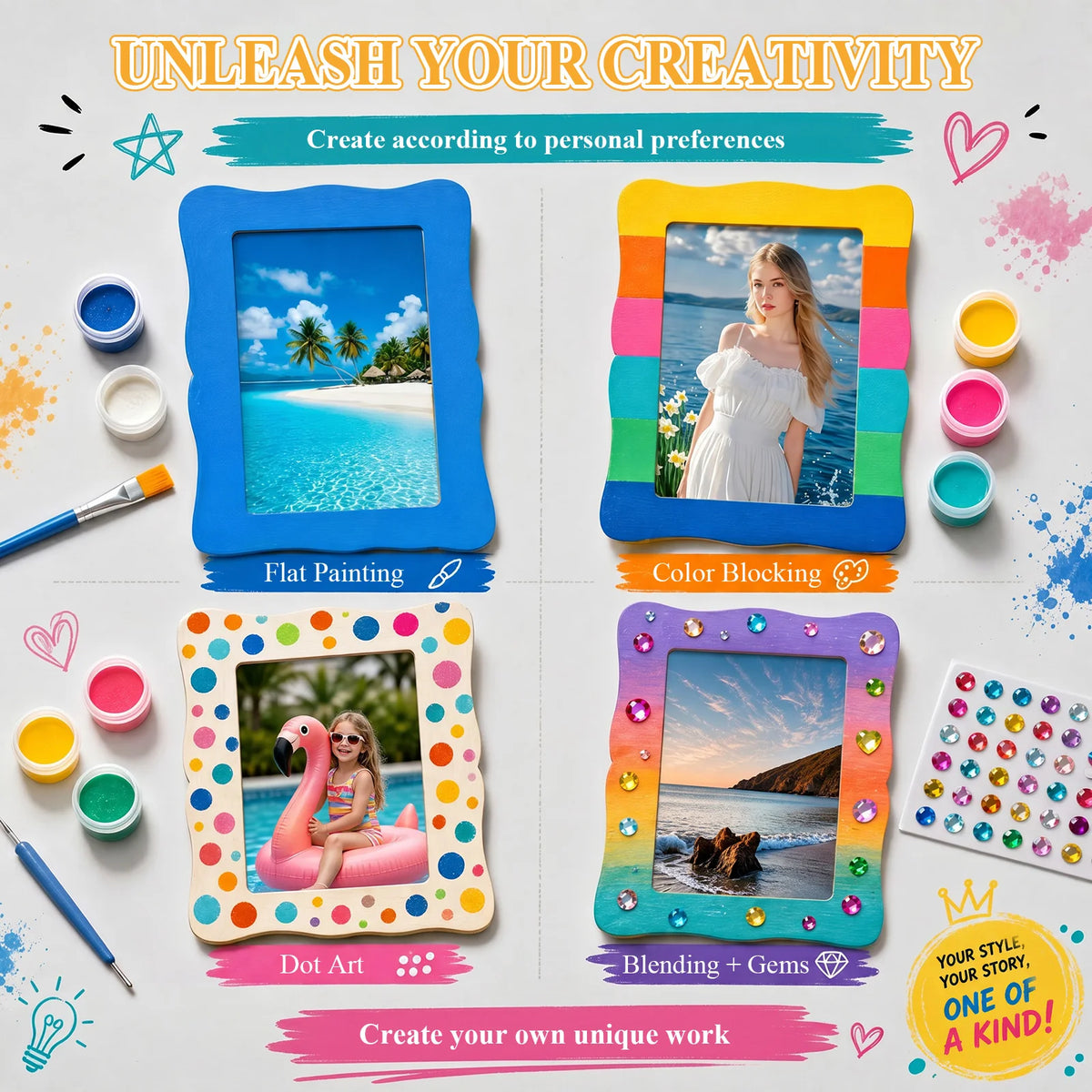 kits cadres photo peindre texturés strass décoration créative artisanale enfants