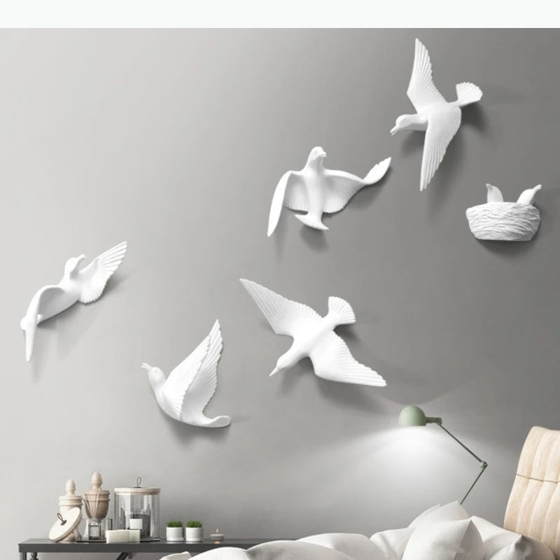 décorations murales modernes oiseaux vol or blanc noir bleu réaliste minimaliste
