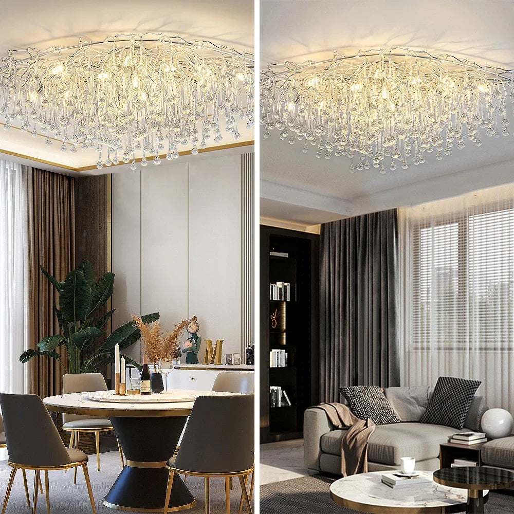 plafonnier led moderne cristaux transparents argentés élégants éclairage intérieur nordique suspension