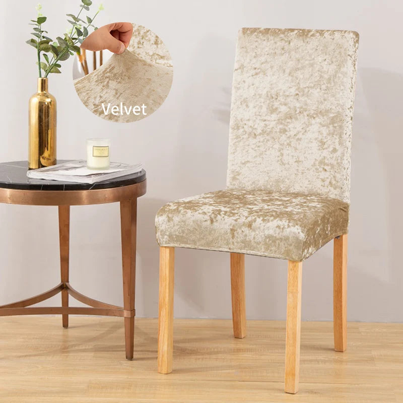 housse chaise velours moderne élégante mariage salle manger beige élastique polyester