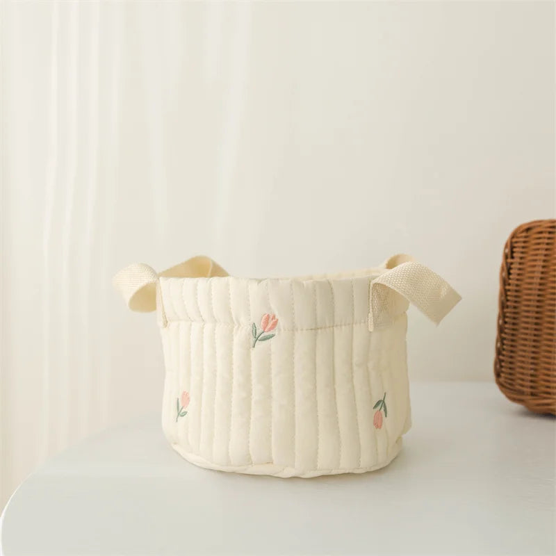panier rangement brodé animaux ours lapin écureuil poignées détachables rangement vêtements moderne respectueux environnement