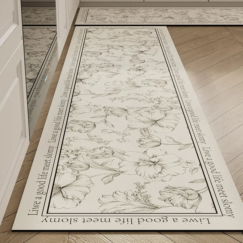tapis sol absorbant antidérapant motif floral cuisine salle bain couloir maison
