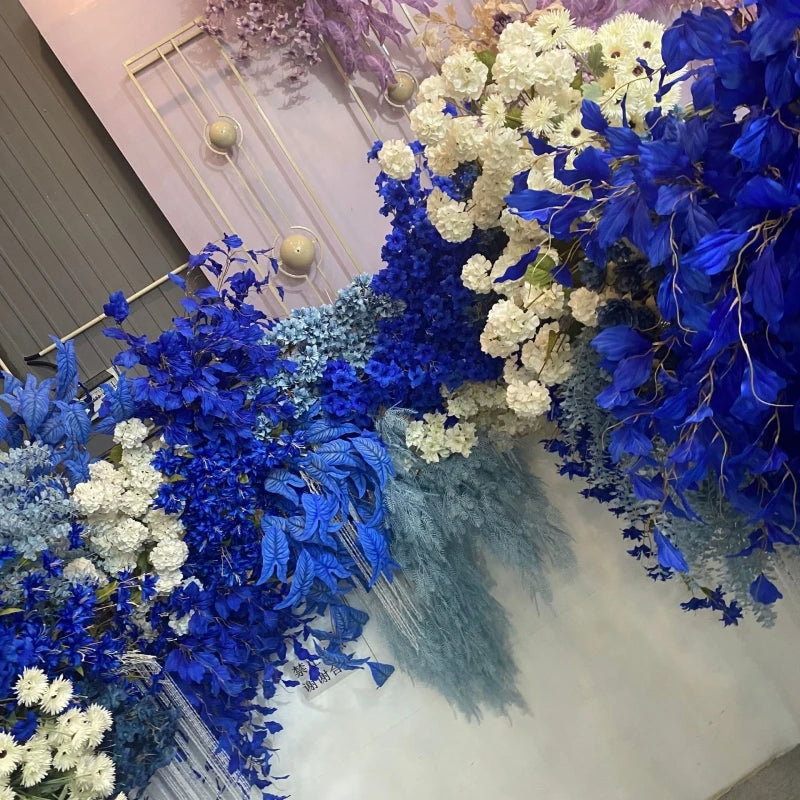 décoration événement artificielle fleurs bleu royal soie feuilles bouquets hybride ornement festifsintérieur