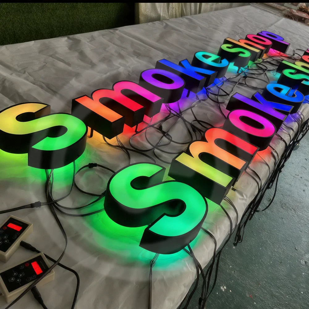 lettres lumineuses 3d bleu vert rose blanc gradient clips frontlight business sign acrylic led