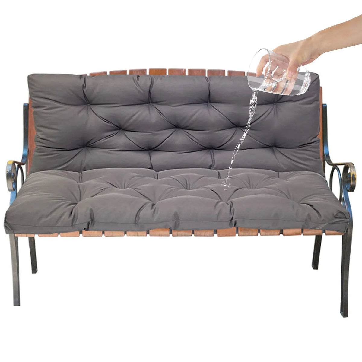 coussin balançoire extérieur gris capitonné imperméable rubans fixation banc jardin moderne