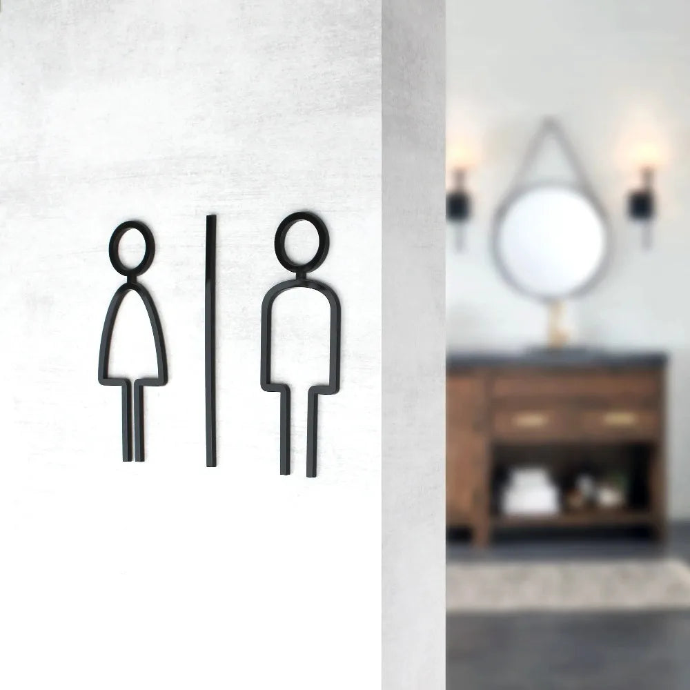 autocollant mural symbole toilettes homme femme noir acrylique décoration salle bain minimaliste