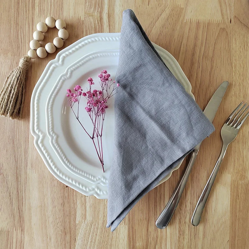 serviettes lin naturel beige clair orange blanc gris rose pâle tissu doux classique rustique