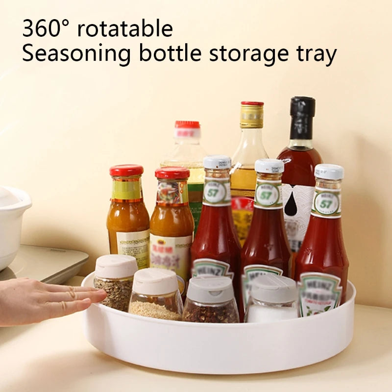 plateau rangement rotatif blanc moderne pratique bouteilles condiments cuisine salle bains rangement efficace durable