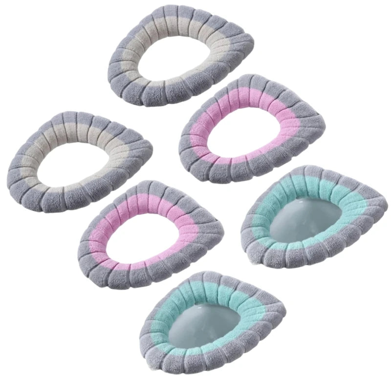 couvre siege toilette gris rose vert rayures horizontales doux confortable adhésif peluche coton