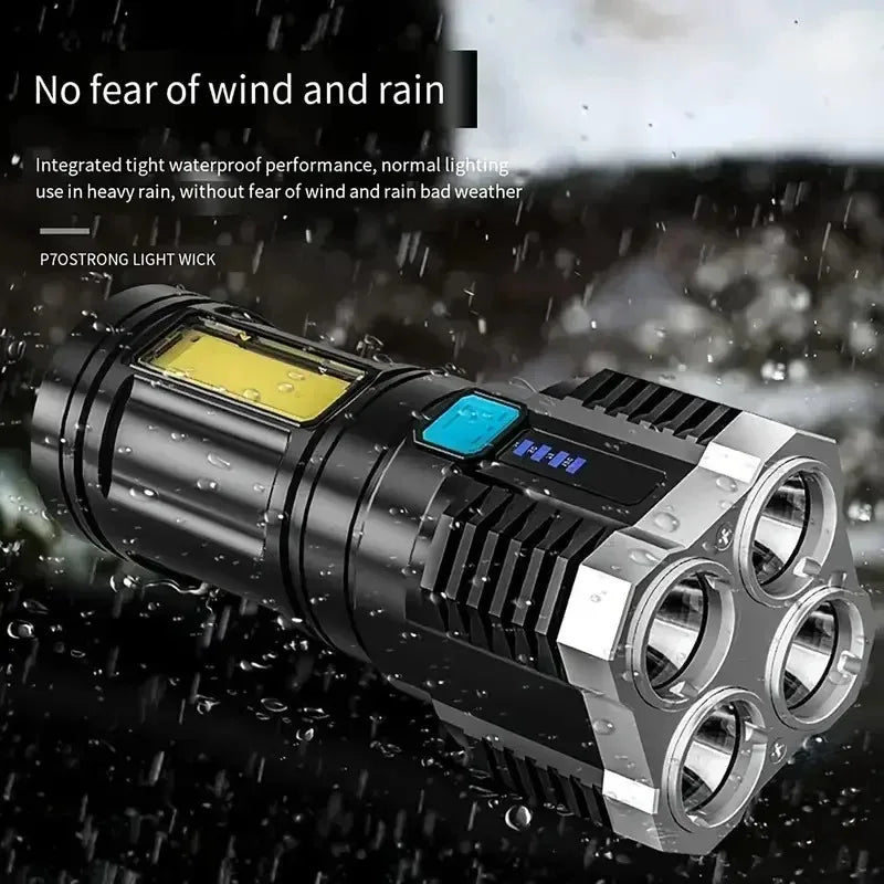 lampe torche rechargeable 5w led noire argentée texturée camping lecture nocturne
