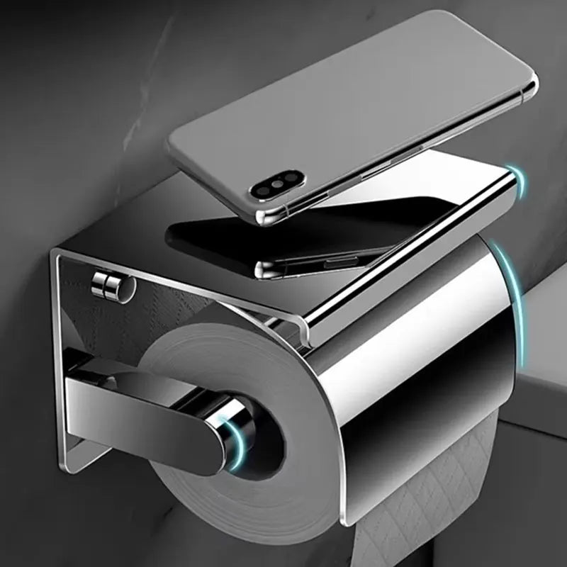 distributeur papier toilette acier inoxydable moderne minimaliste vis fixations papier argenté geometrique
