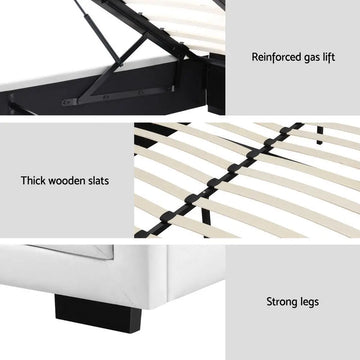 lit blanc contemporain coffre rangement sommier latte gaz robuste
