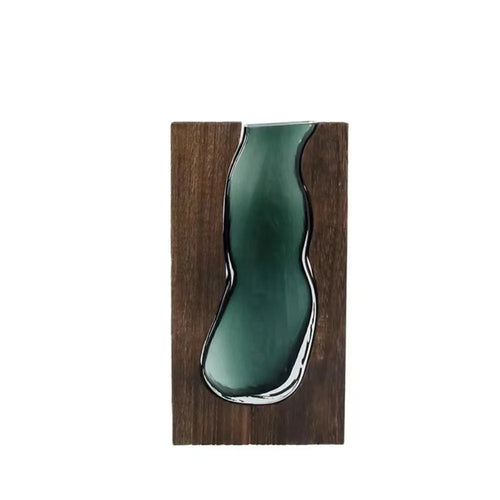 vase verre teinté bois moderne plante artificielle minimaliste transparent vert brun