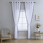 rideaux noir gris blanc bohème moderne pompons bord inférieur tringle translucides polyester chambre salon