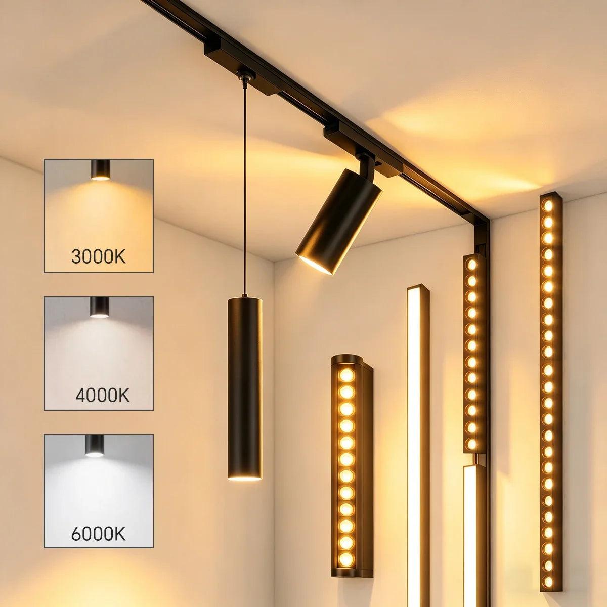 projecteurs led aimants rail noir moderne grille lumineuse réglable certifiés ul rohs