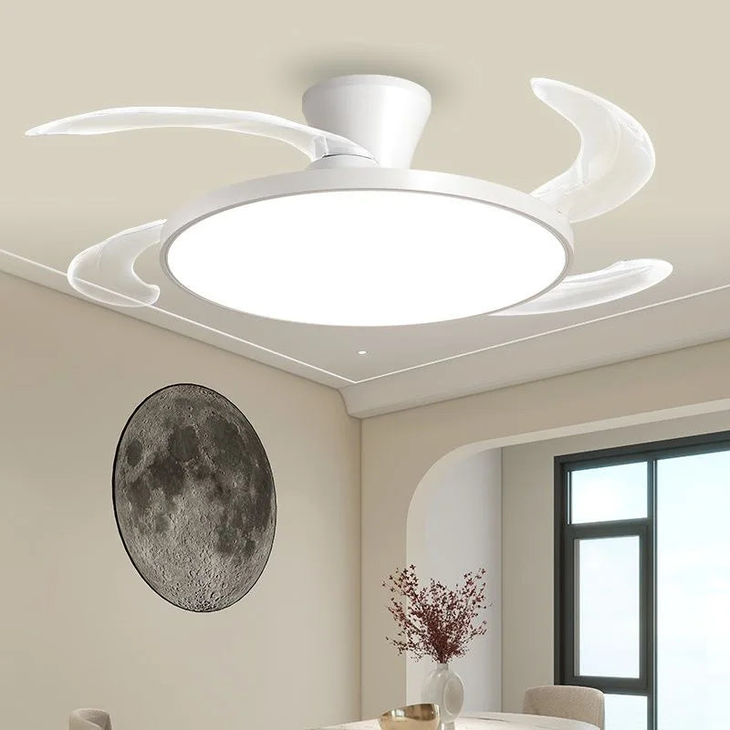 ventilateur led moderne noir blanc ailes lune lumiere télécommande contemporain